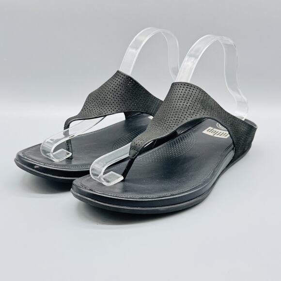 FitFlop Shoes Womens 10 Black Leather Thong Sandals Slip On Comfort Summer main image 8